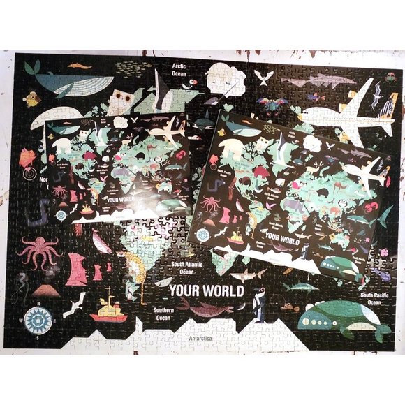 Mudpuppy YOUR WORLD 1000 pieces Jigsaw Puzzle COMPLETE 27x20" world map animals - Picture 8 of 12